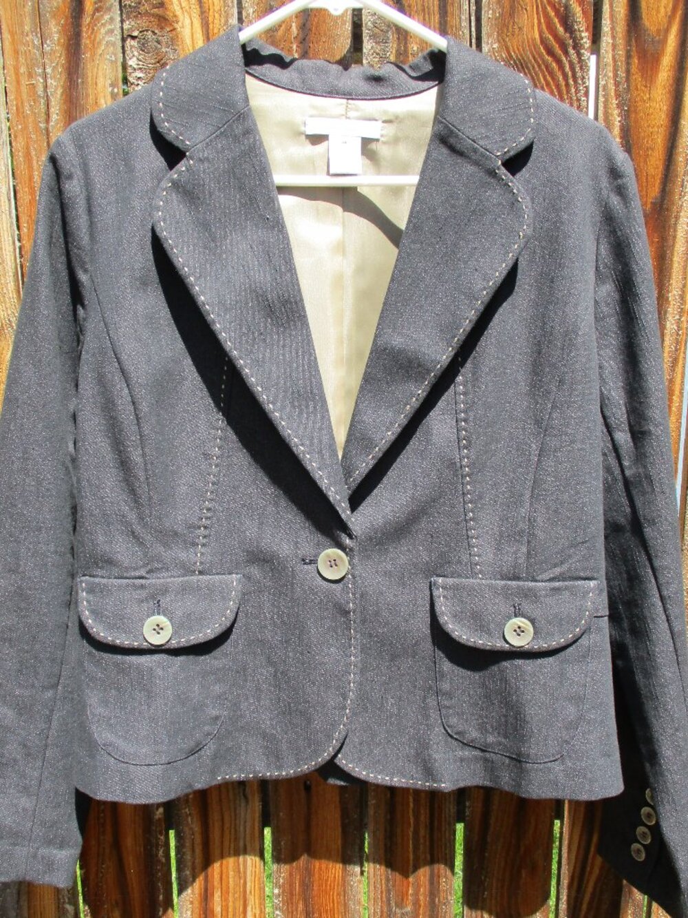 dressbarn Charcoal Single‎ Breasted Blazer Contrast Topstitching Size M Pockets